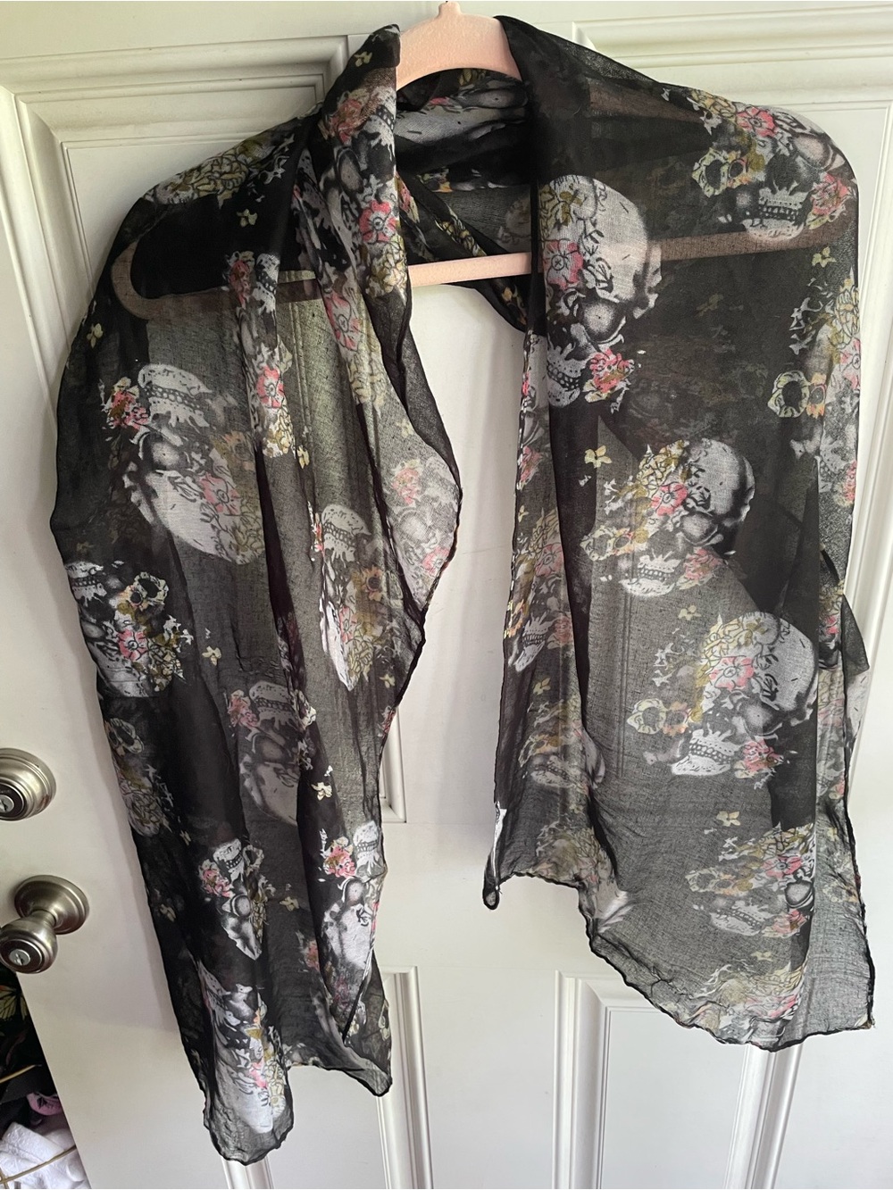 Sheer Black Floral Skull Scarf - Women Accessories